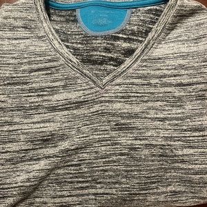 Women’s V-neck gray and dark gray fleece shirt